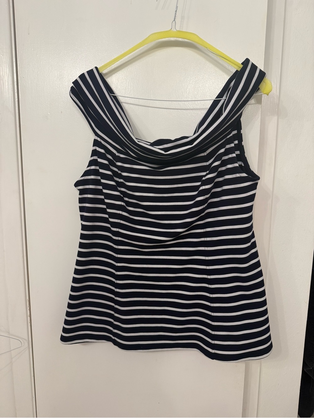 Anthropologie Navy and White Striped Off-Shoulder Tank